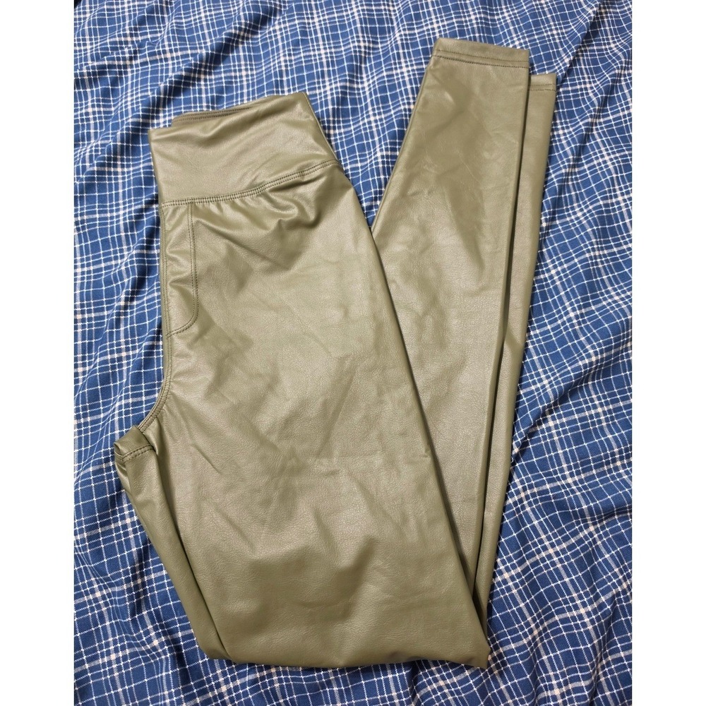 OFFLINE by Aerie Olive Green Faux Leather High Waisted Leggings New